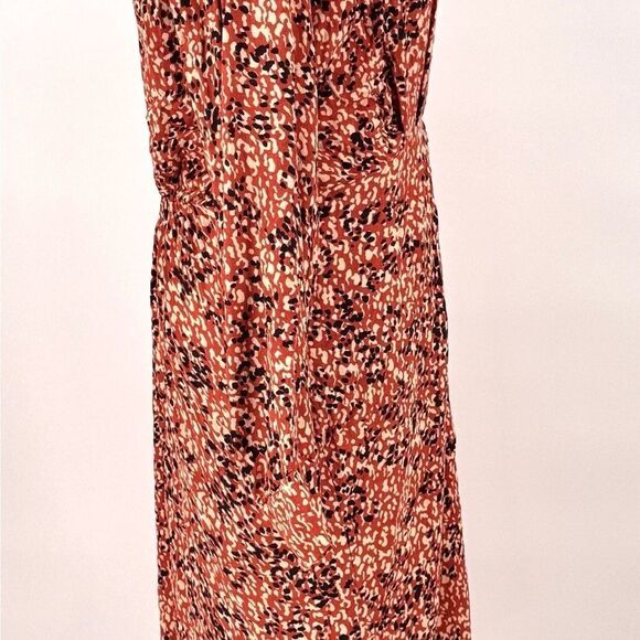 Anthropologie Red-Orange and Black Long Sleeve Maxi Faux Wrap Dress EUC Sz M - Picture 6 of 13